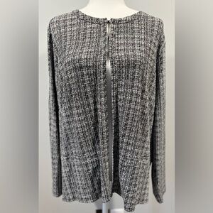 J. Jill Wearever Collection Cardigan Black & White Marbled Hook & Eye Size Large